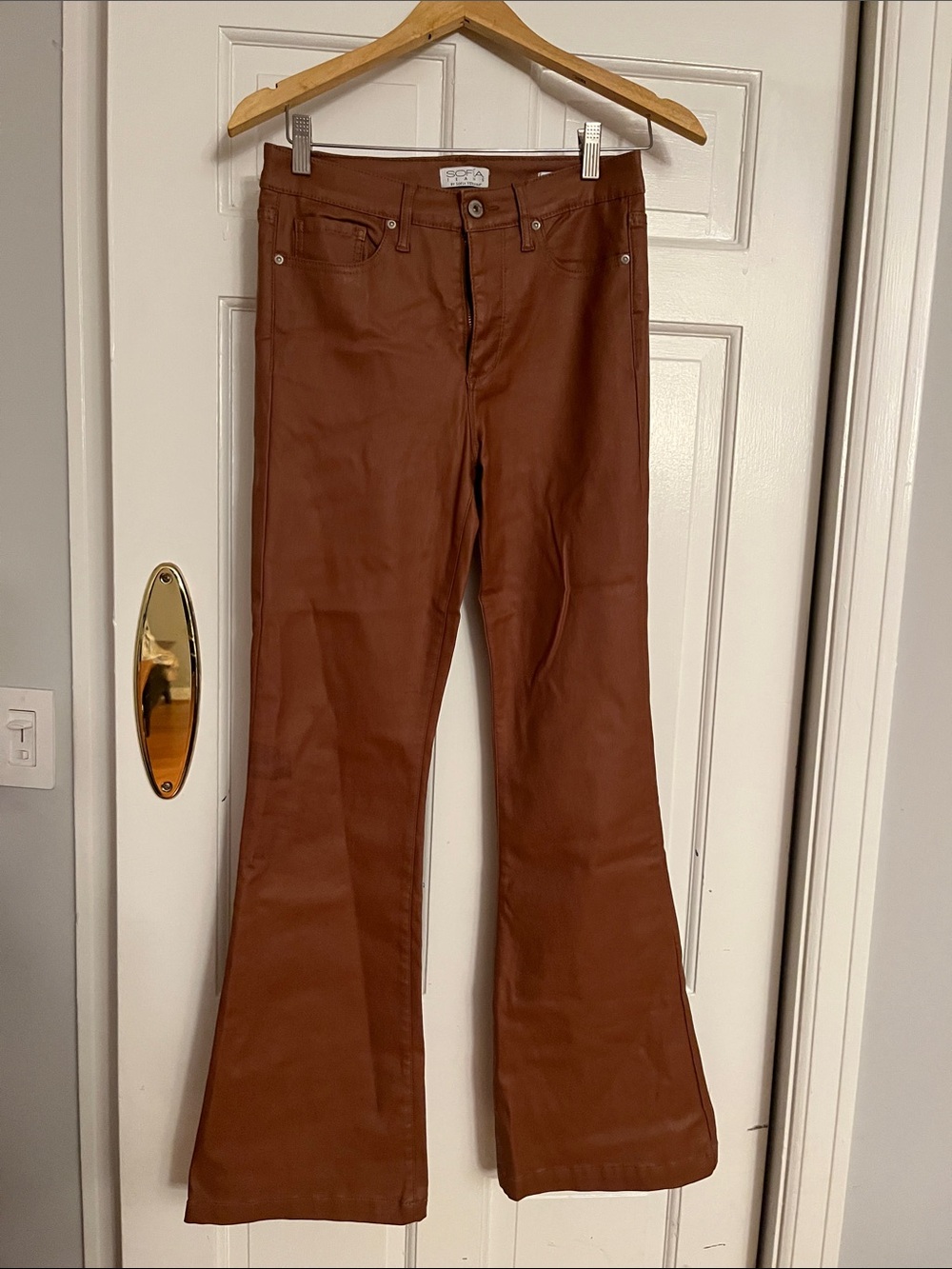 Faux leather- Sofia - Brown Flared Pants -like new!